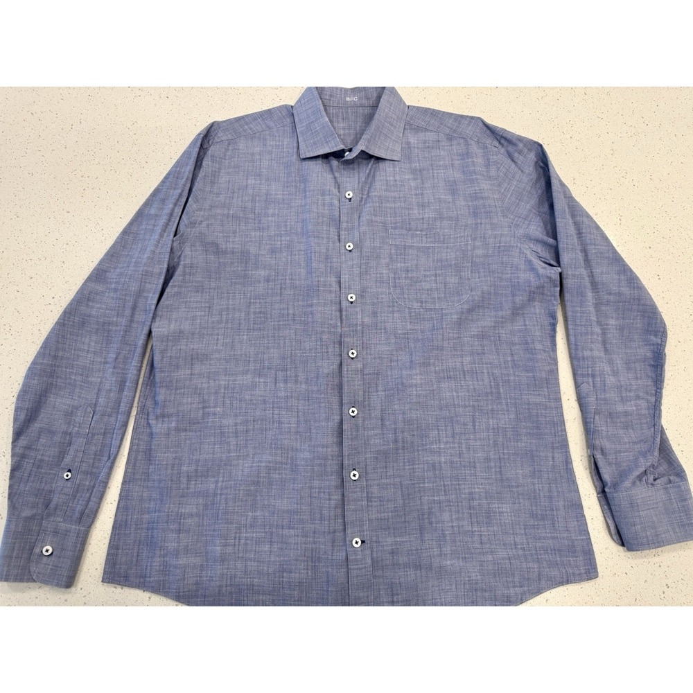 J. Hilburn Blue Woven Cotton Long Sleeve Spread Collar‎ Button-Up Shirt Size XL